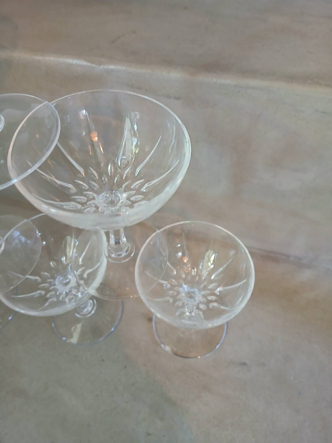 6 antique crystal champagne glasses