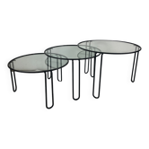 Table basse gigogne Metal et verre 1970