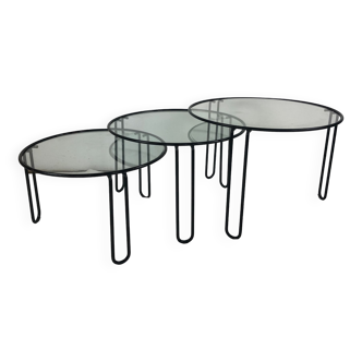 Table basse gigogne Metal et verre 1970