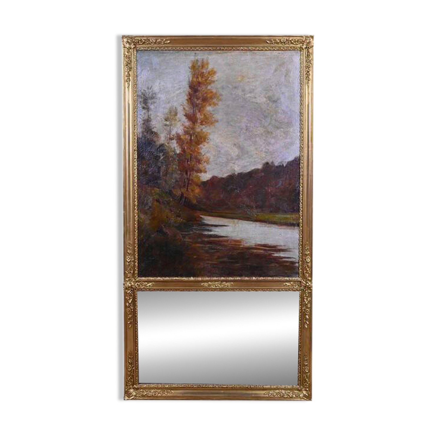 Golden wooden trumeau mirror, Louis XVI style – early 20th century