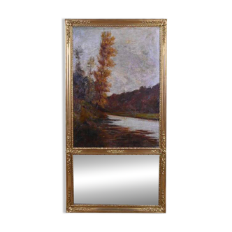 Golden wooden trumeau mirror, Louis XVI style – early 20th century