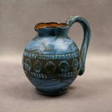 Blue ceramic pitcher with frieze by Jérôme Massier – Vallauris