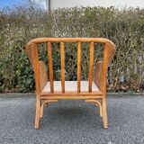 Pair of rattan and canning armchairs