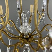 Lustre En Laiton Et Cristal, XXe Siècle