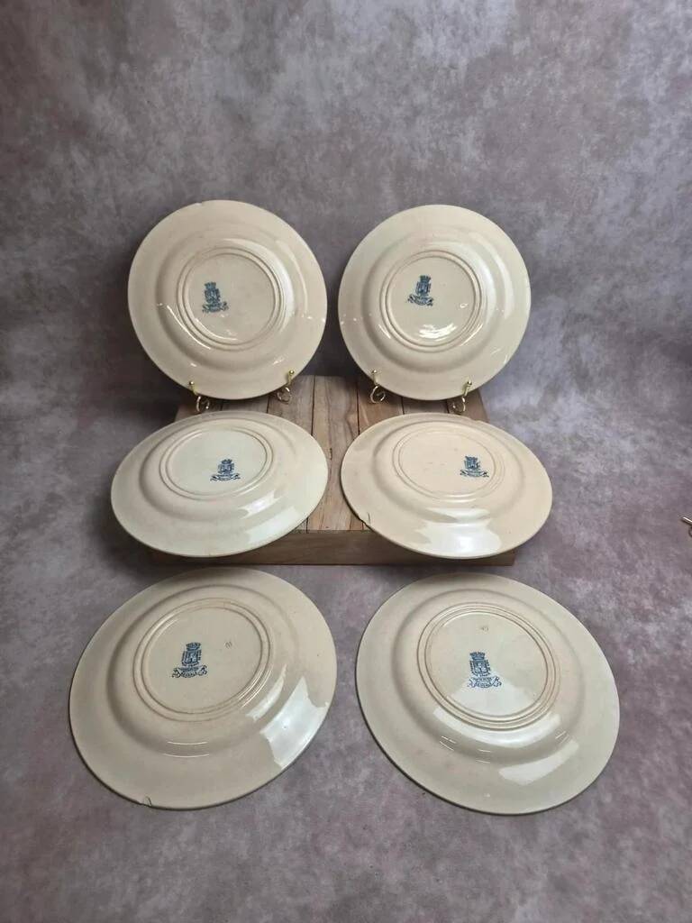 Set of 6 antique flat plates Gien – Terre de Fer – Bengal model
