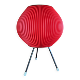 Tripod lamp, pleated red rhodoid, 1950s, 60s design