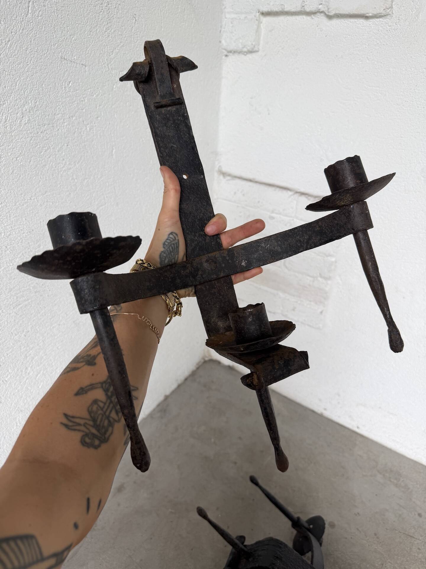 Wrought iron candle holders 1900 brutalist sconces