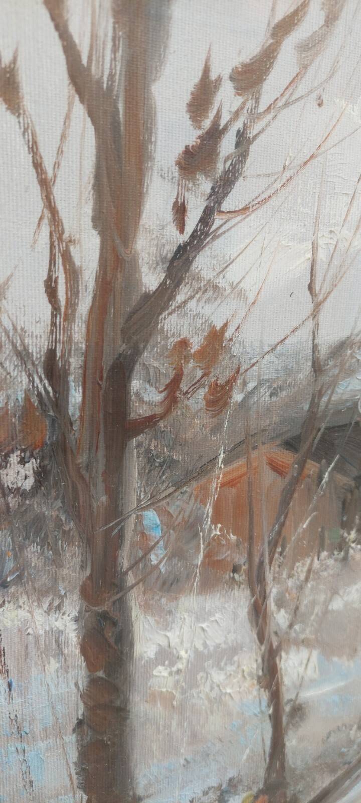 Oil painting on canvas, scene with figures, 50x70 cm, 1960s-70s, signed