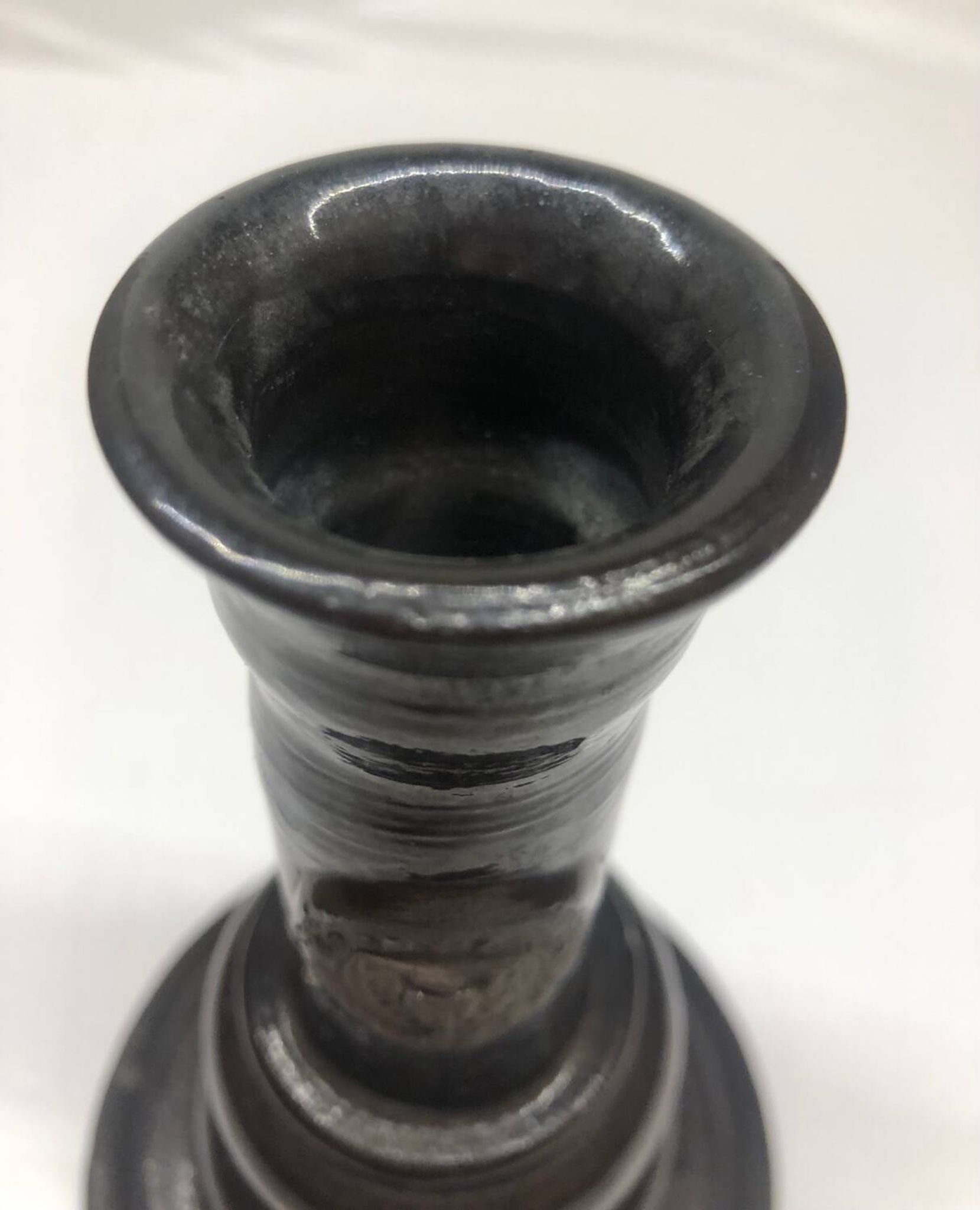 Vintage black ceramic candle holder signed AP