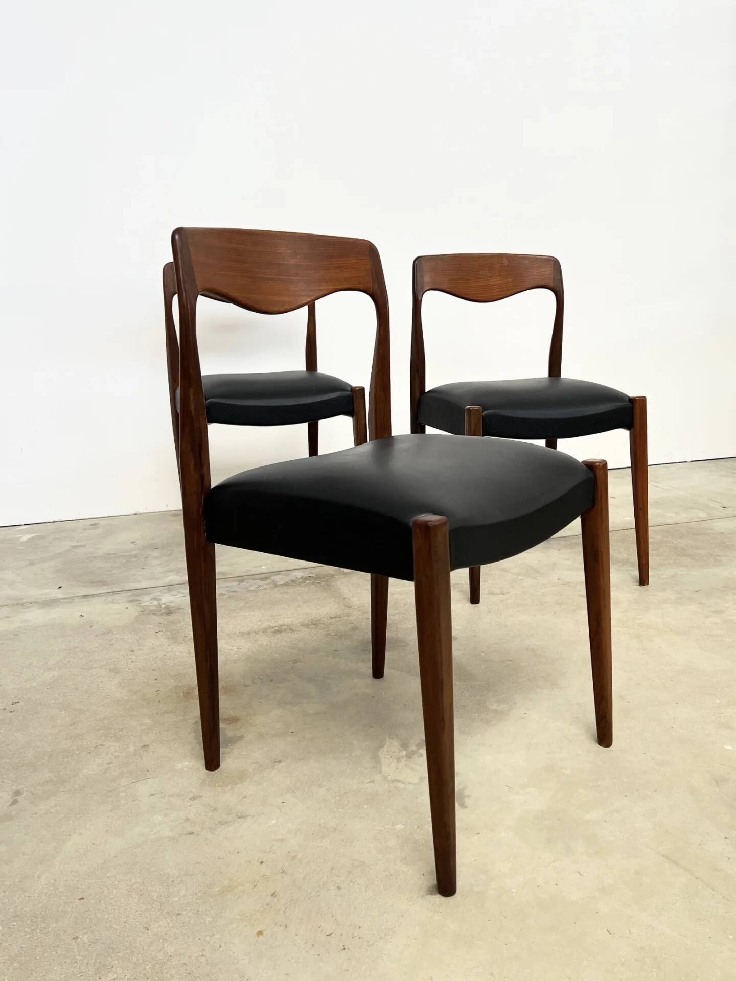 Scandinavian teak chair with black leatherette — Otto Møller style, 1960s