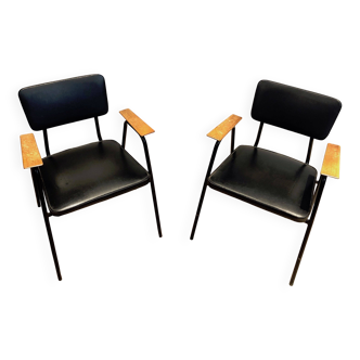 Pair of black lacquered armchairs model "M" by Pierre Guariche, circa 1950.