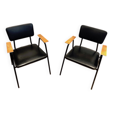Pair of black lacquered armchairs model "M" by Pierre Guariche, circa 1950.