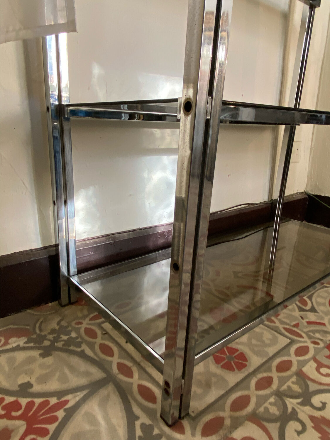 Modular shelf chrome and smoked glass 70s