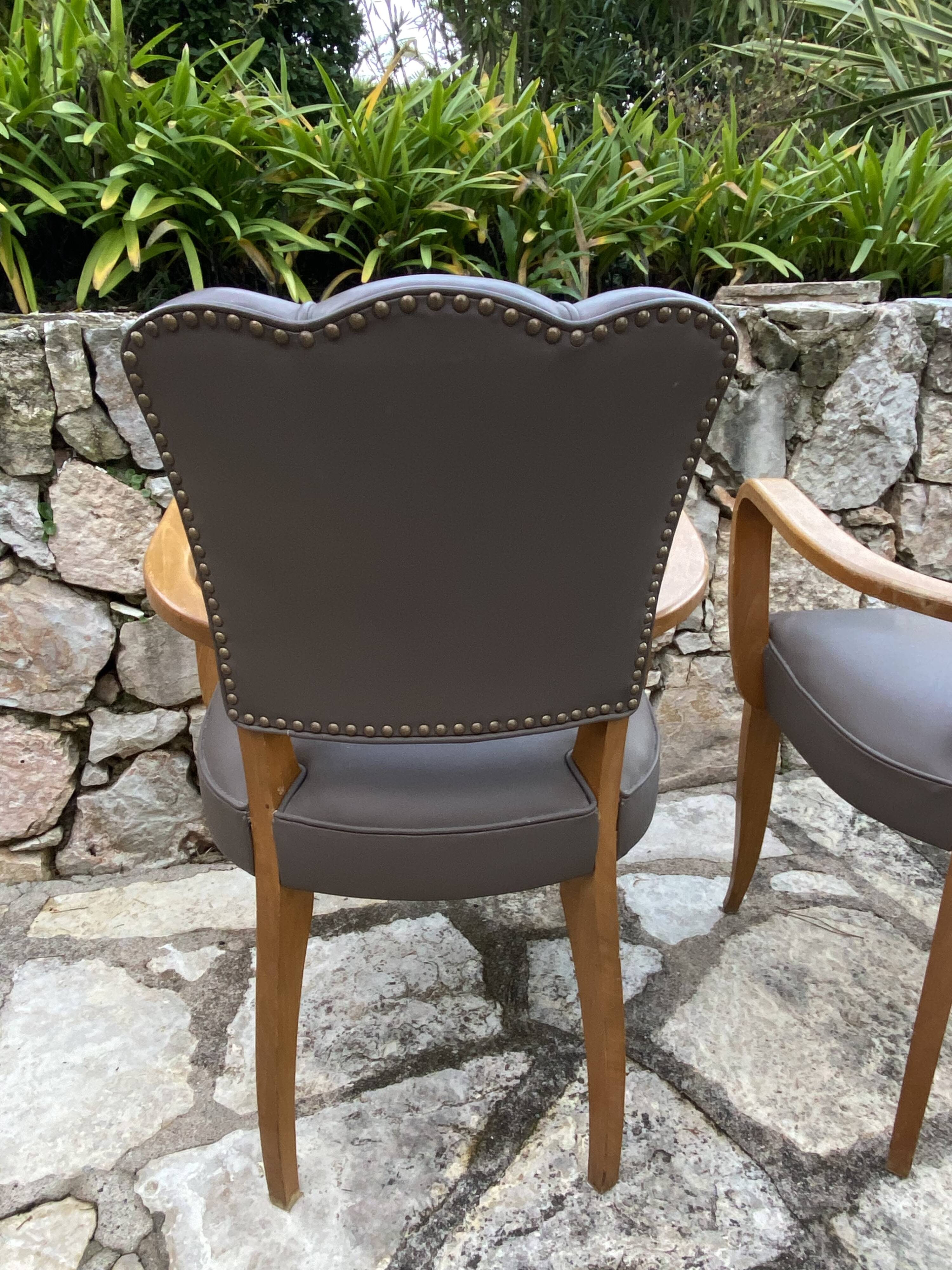 Pair of vintage bridge armchairs in genuine leather