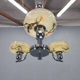 Art Deco Chandelier by Napako, Chrome & Marble Glass, 1930s