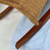 Rocking-chair vintage rotin et teck