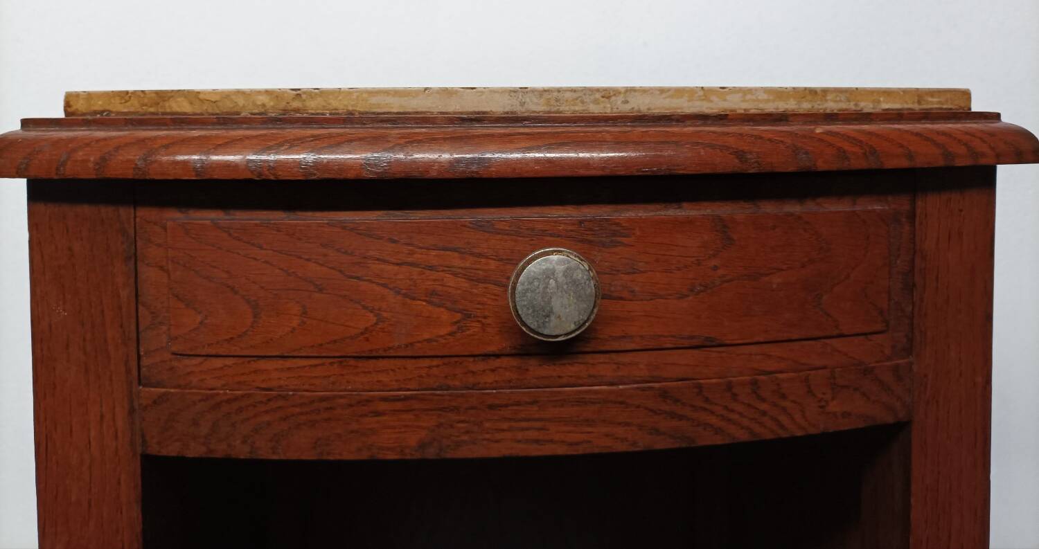 Ancienne table de nuit en bois et marbre