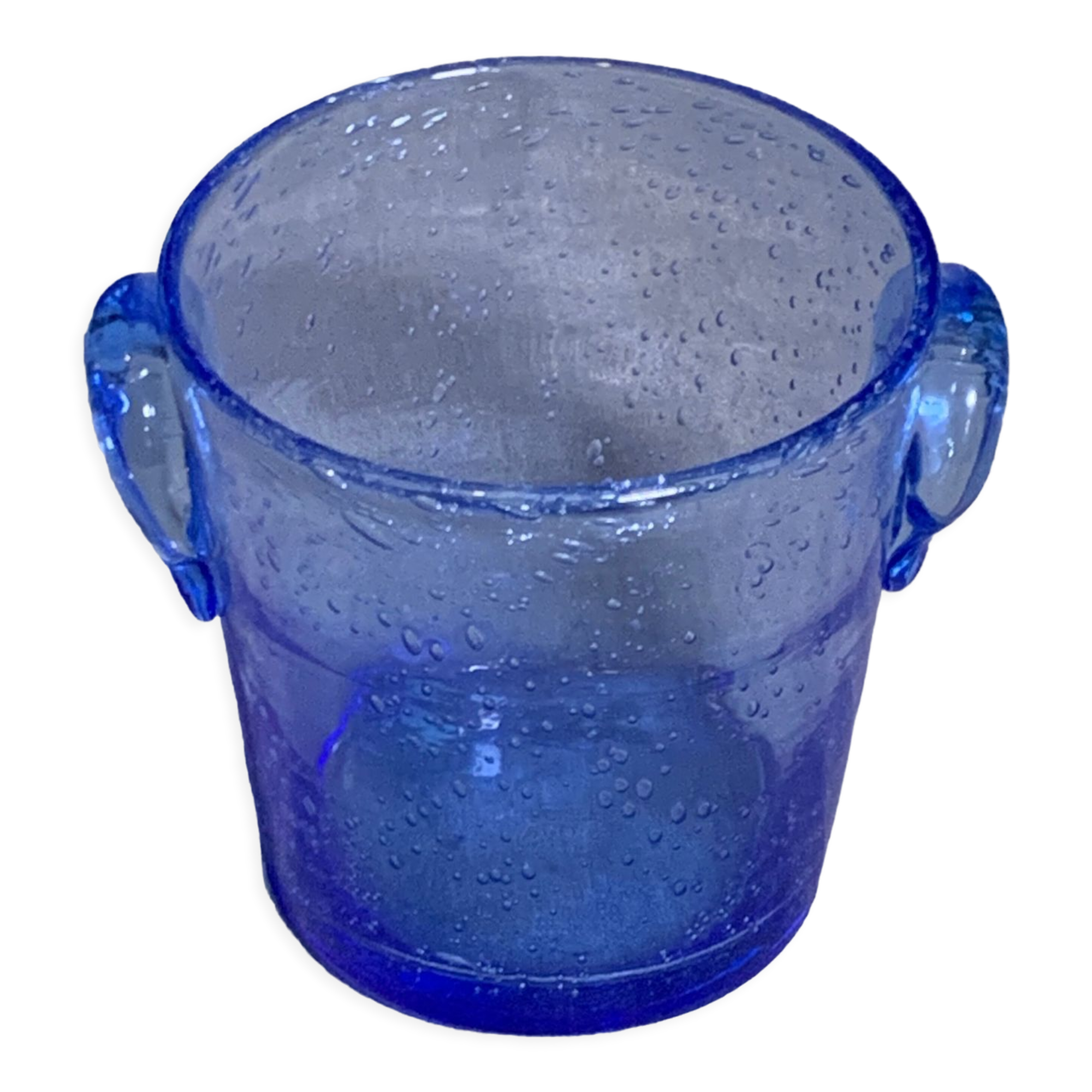 Blown glass ice bucket and lavender blue bubble from the Biot glassworks
