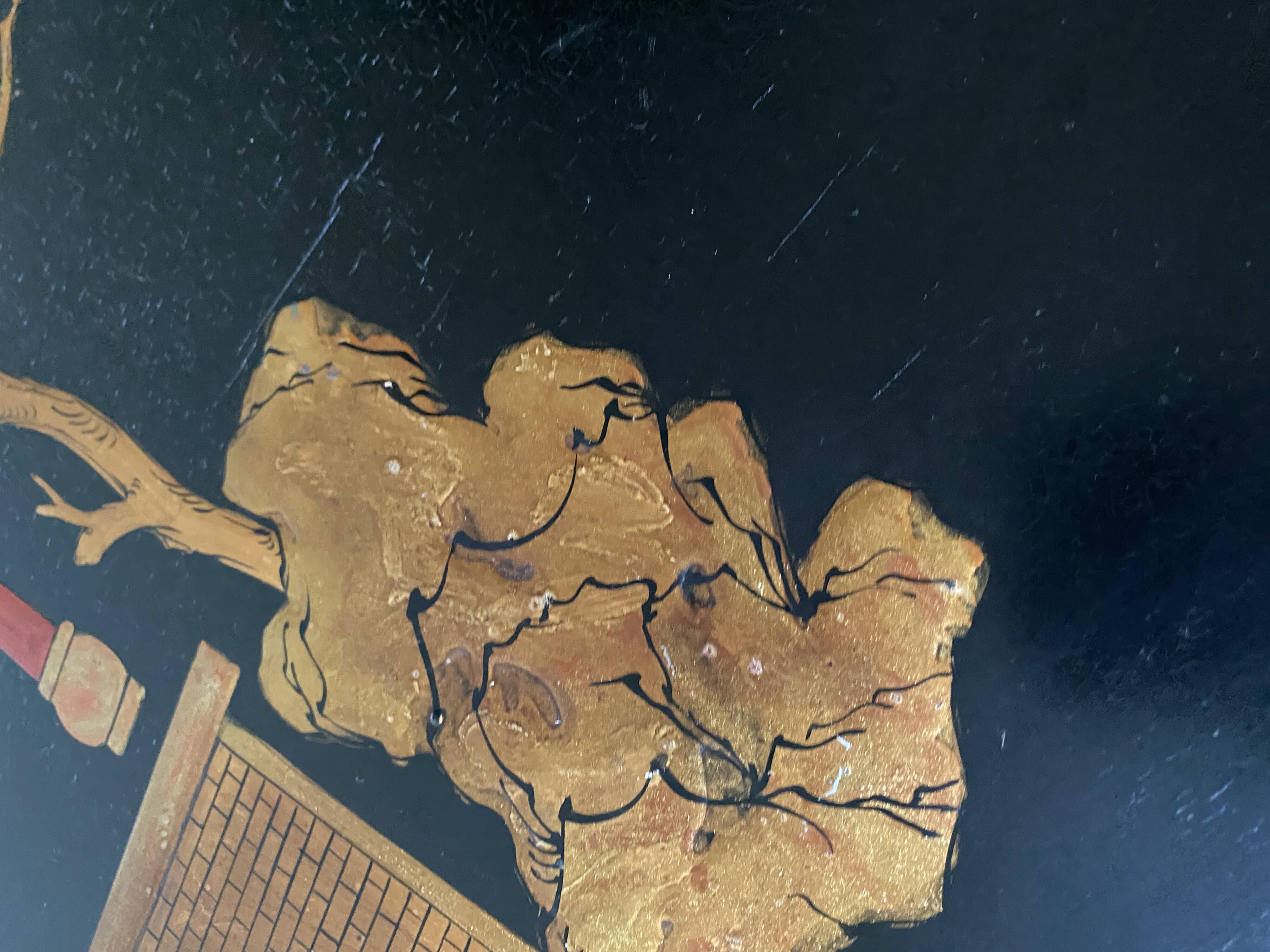 Side table, pedestal living room table, end table, round tray vintage Chinese decor