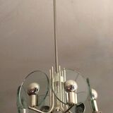 Silver plated chandelier with six crystal glass discs, Italy 1960s