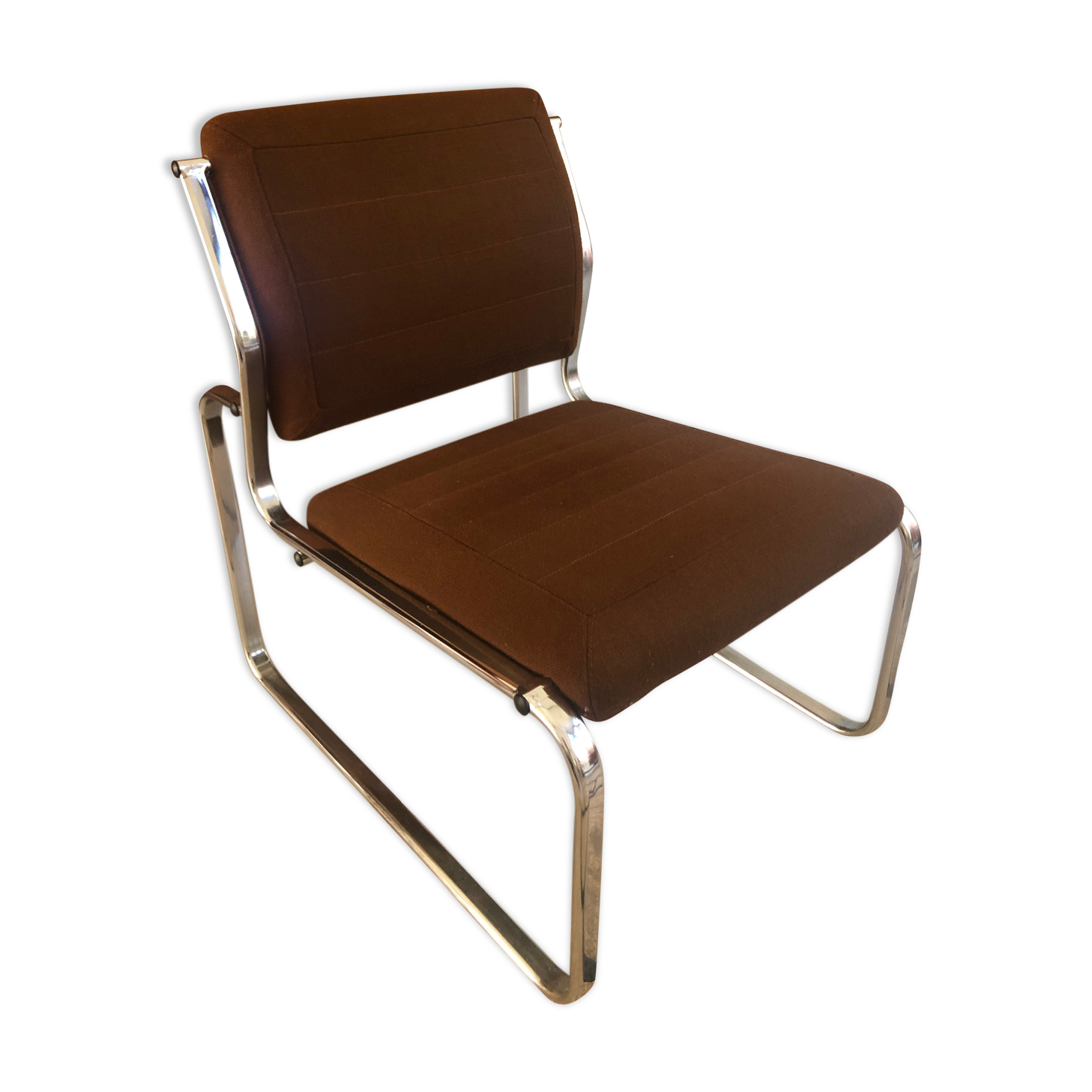 Vintage armchair in chrome and brown fabric year 1970
