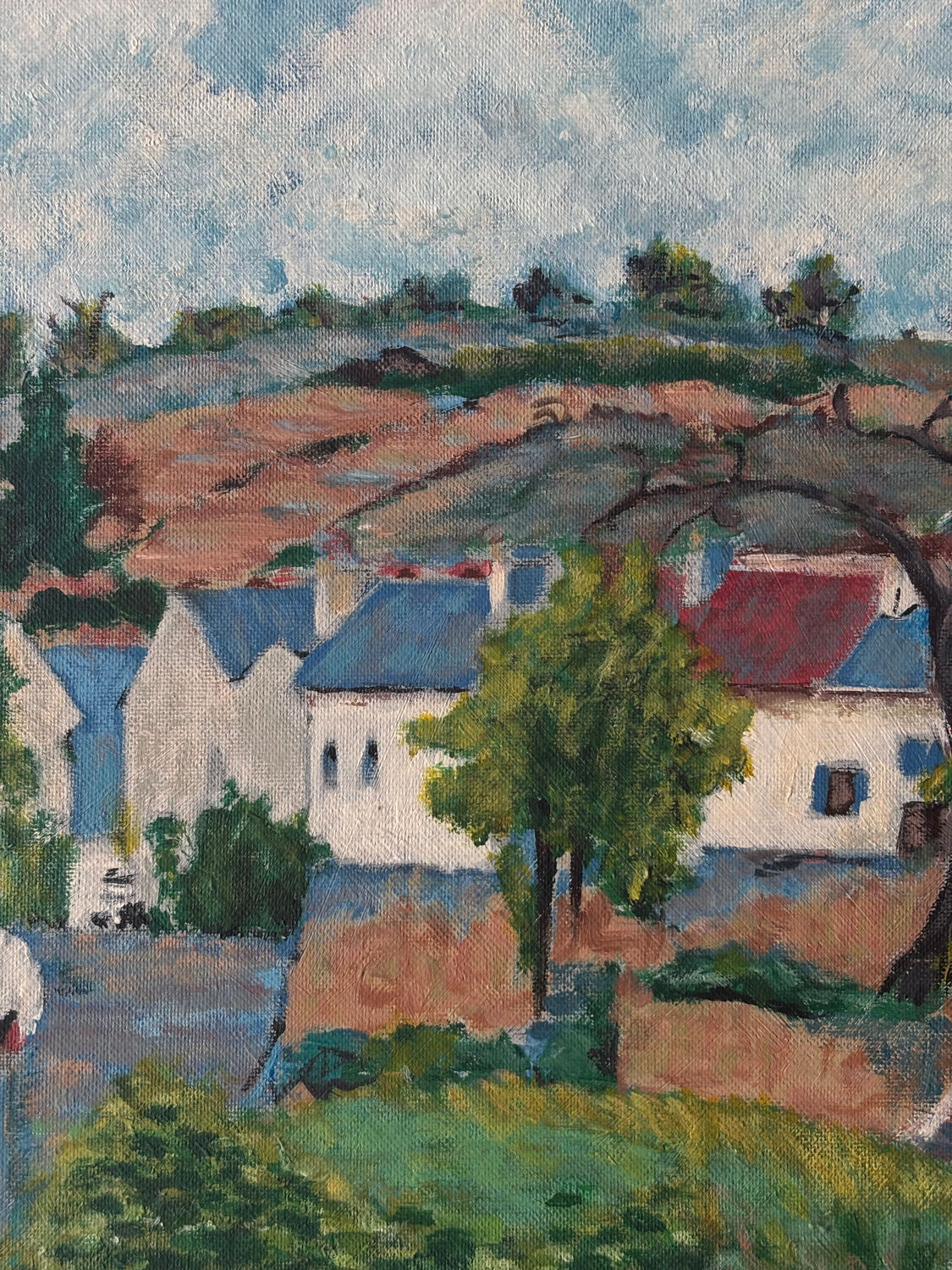 Painting on panel, countryside in spring.