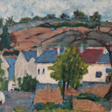 Painting on panel, countryside in spring.