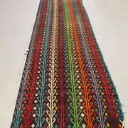 Old Turkish kilim runner 377x77 cm, shabby, vintage kelim red black 2492