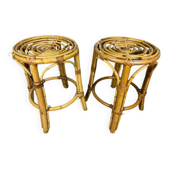 Pair of rattan stools from the 70s
