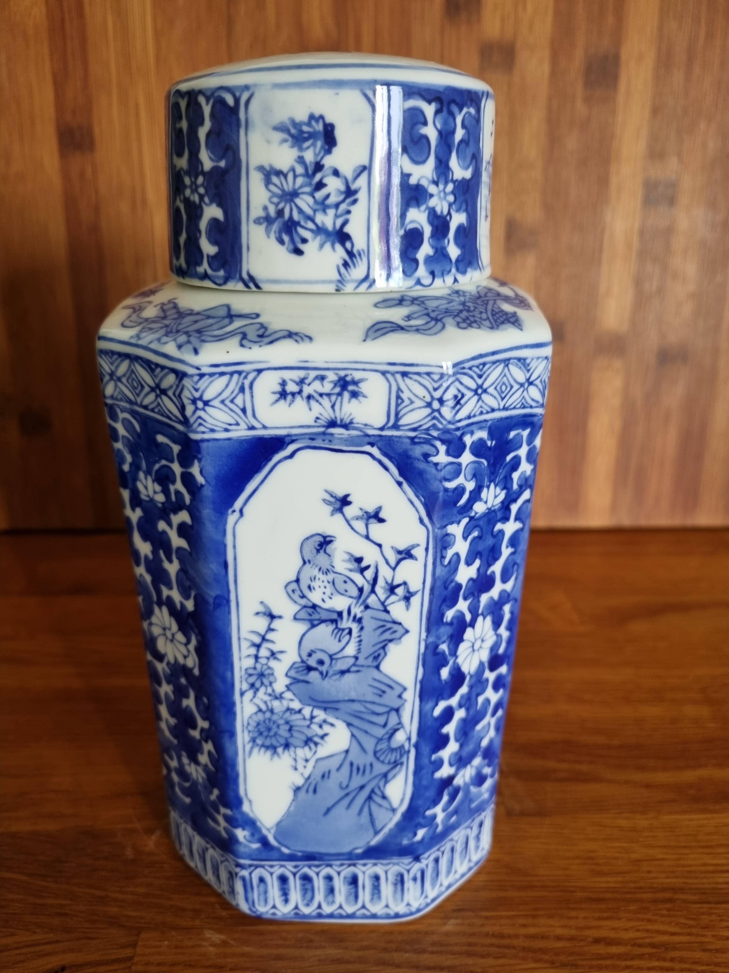 Vase pot à gingembre chinois bleu et blanc en céramique
