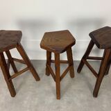Set of 3 brutalist elm bar stools brand Aranjou