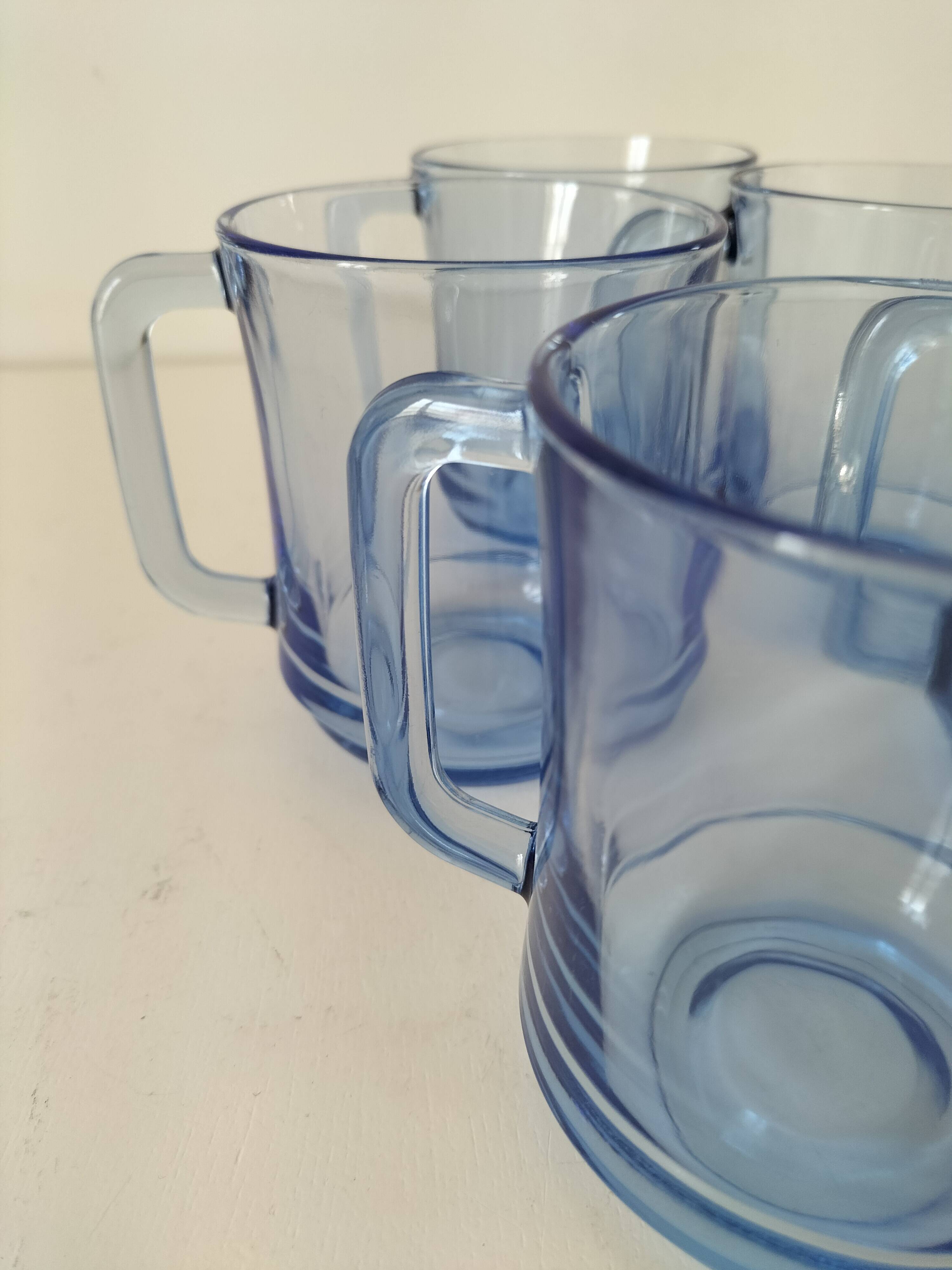 5 transparent blue Duralex mugs – French manufacturing