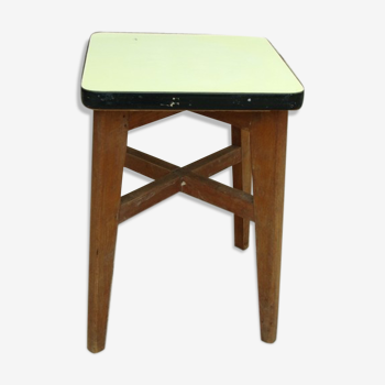 Tabouret en formica jaune et bois