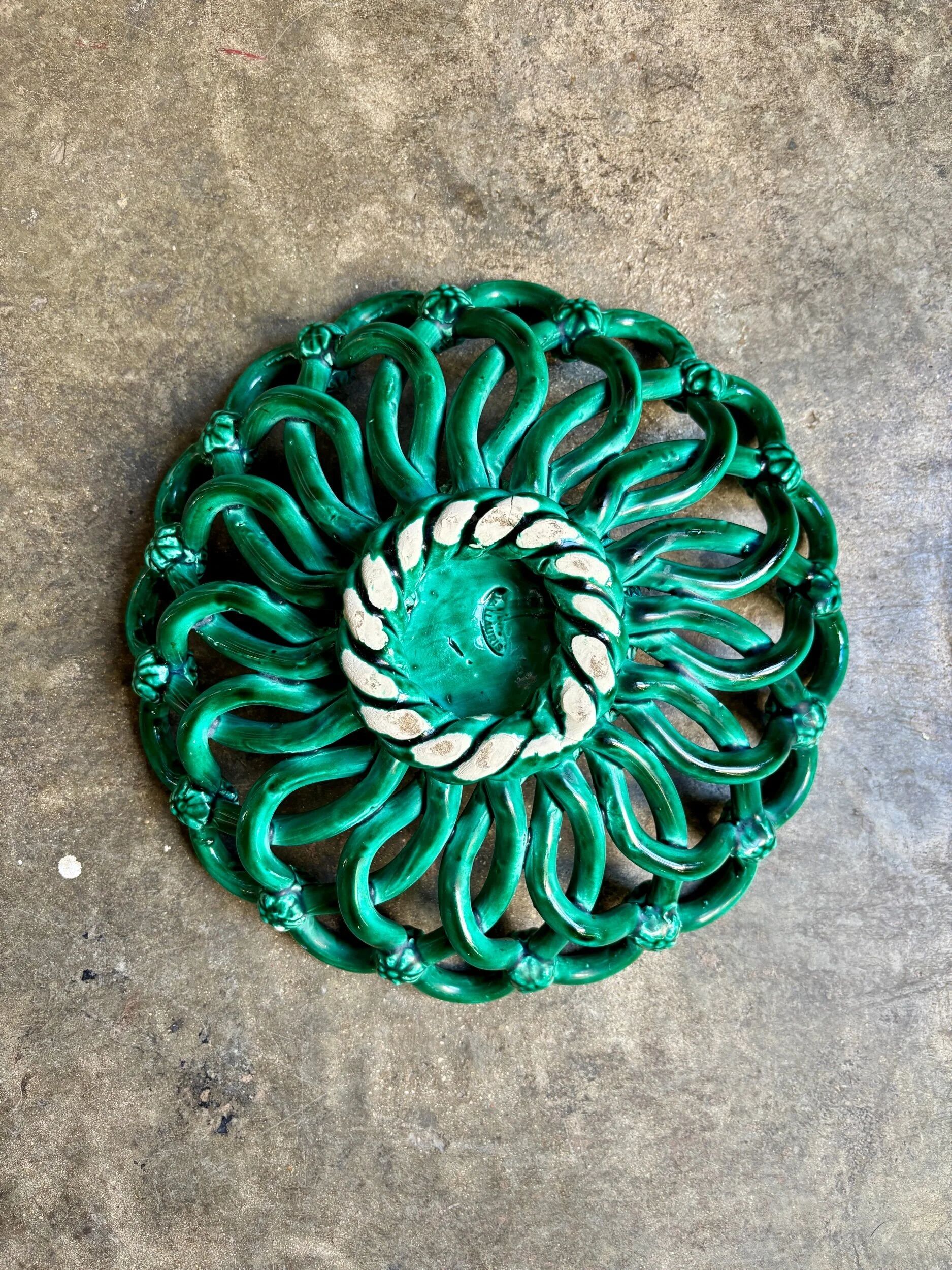 Green woven ceramic bowl Vallauris