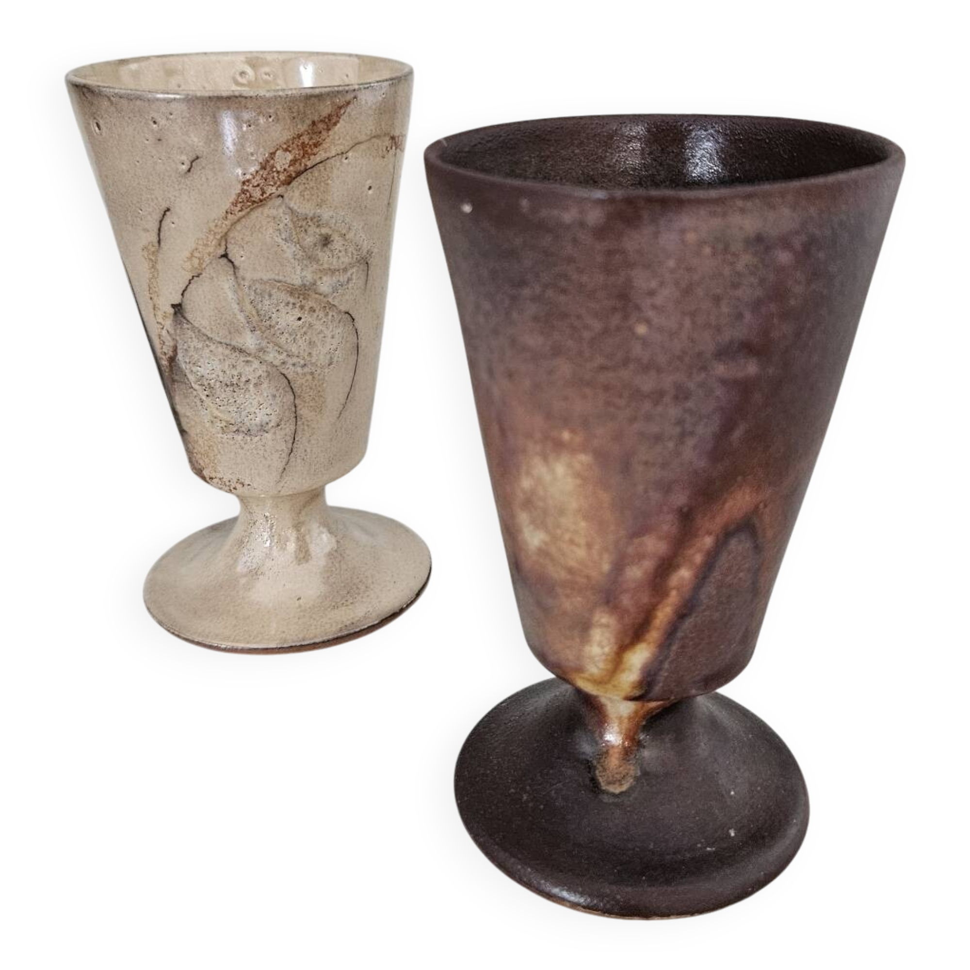 Pair of glazed stoneware mazagrans - Vintage, 1970s