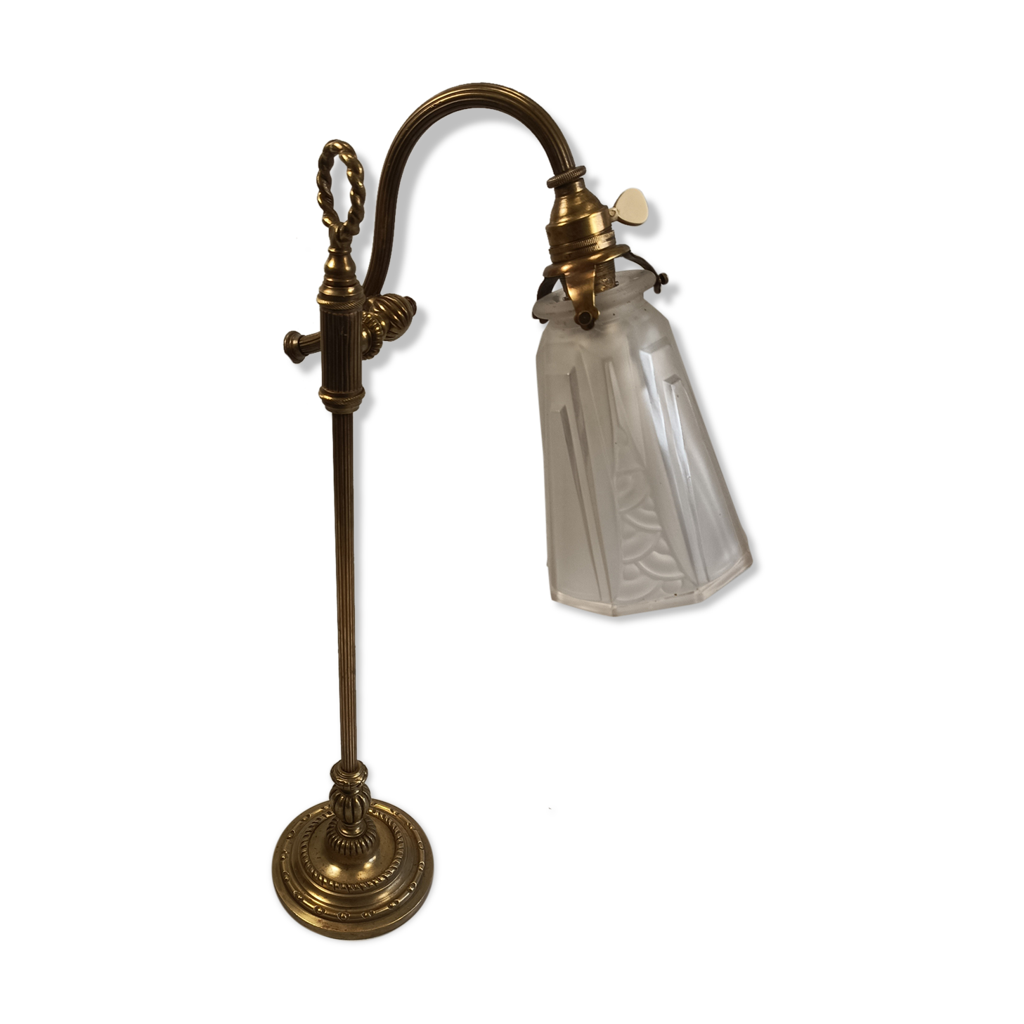 Bronze desk art deco lamp with tulip signed "schneider"