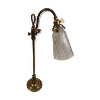 Bronze desk art deco lamp with tulip signed "schneider"