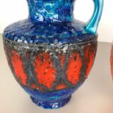 Set of 2 Multi-Color Fat Lava Op Art Pottery Vase Made Bay Ceramics, Germany