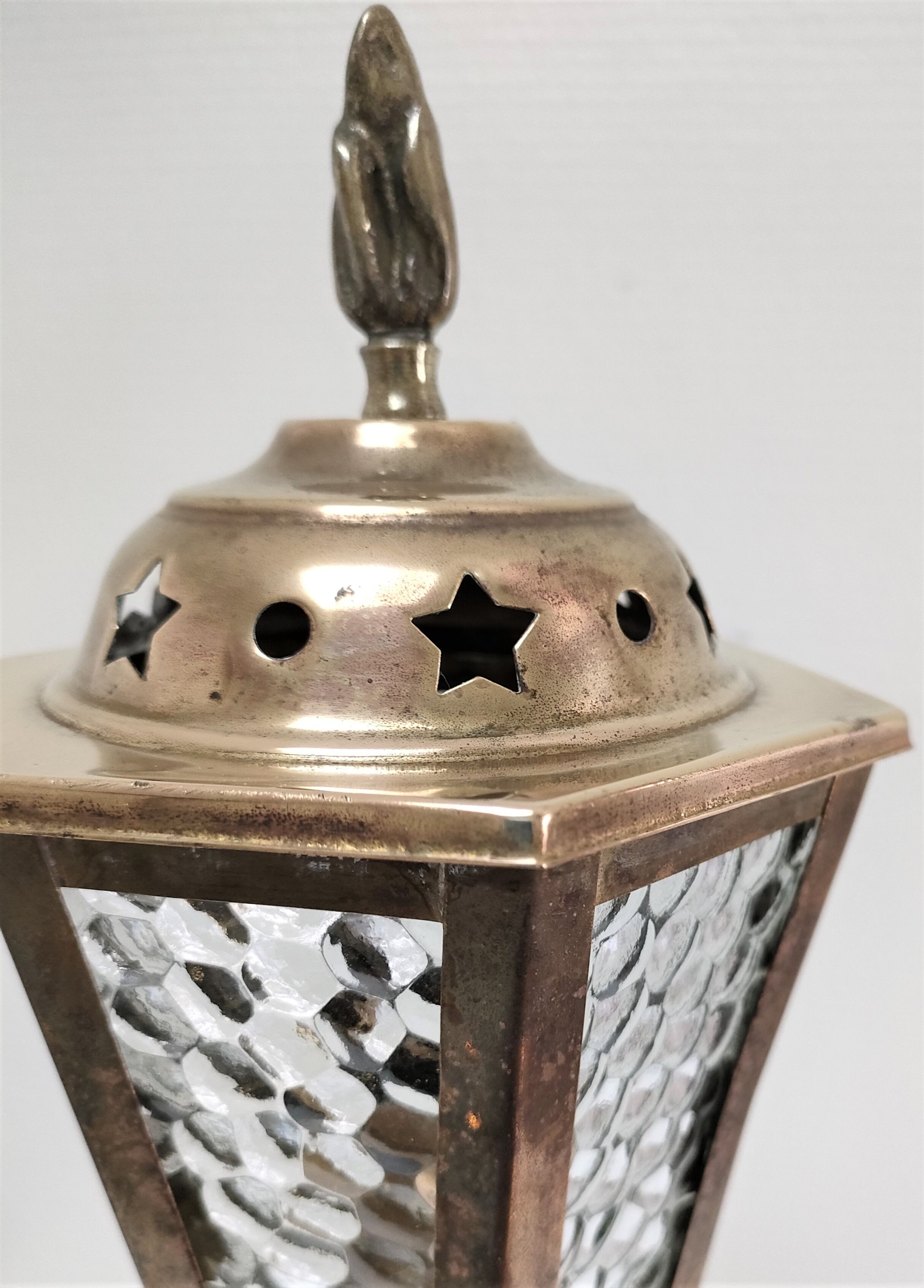 Lampe lanterne laiton et verre début XXème