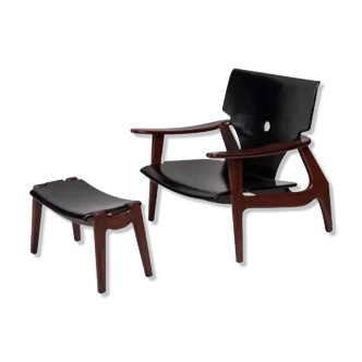 Armchair and footrest blackened wood and mahogany