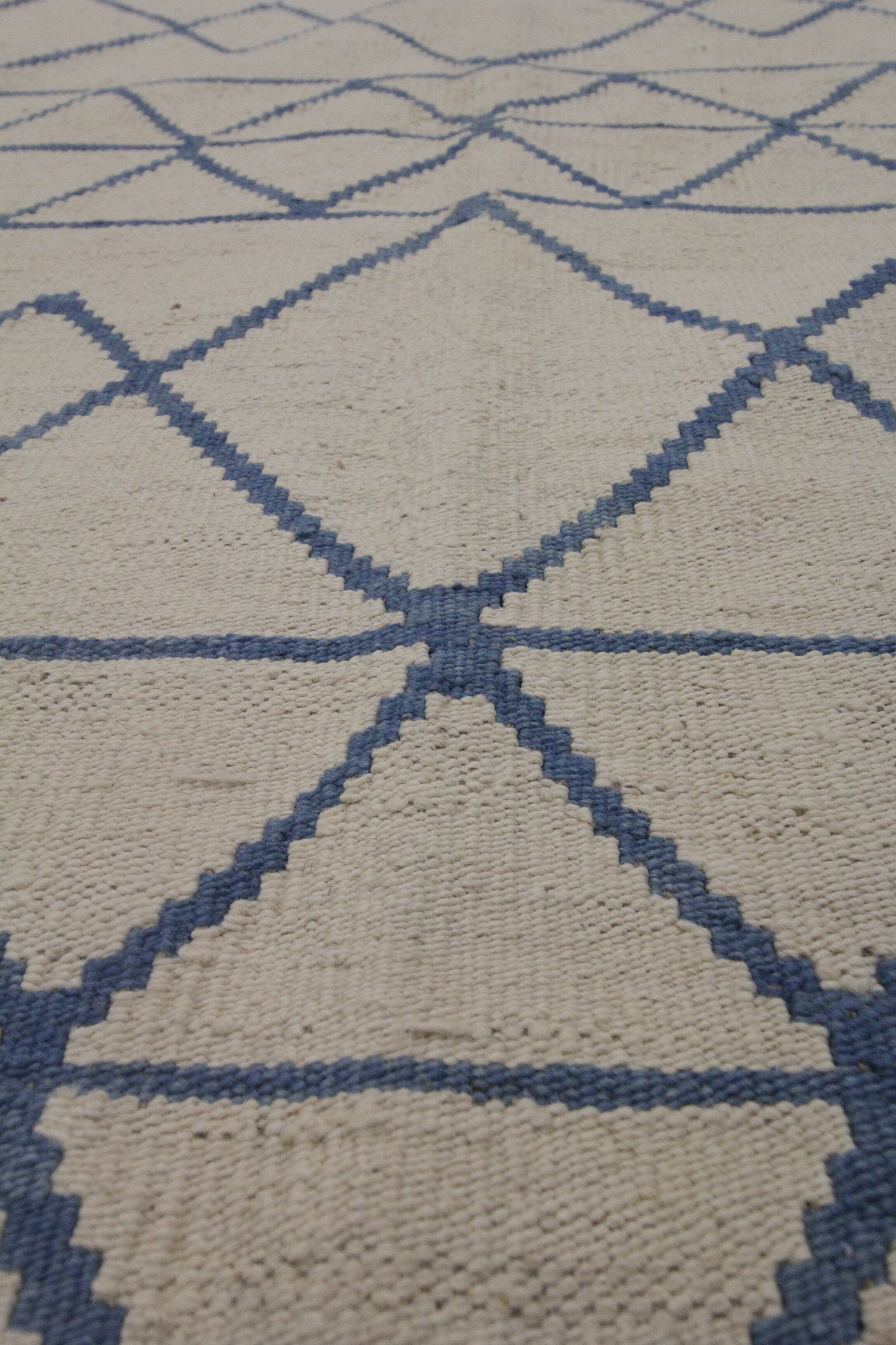 Blue cream wool afghan kilim modern scandinavian style flat-woven rug- 218x288cm