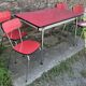 Red Formica table, 4 matching Formica chairs, vintage, 60s.