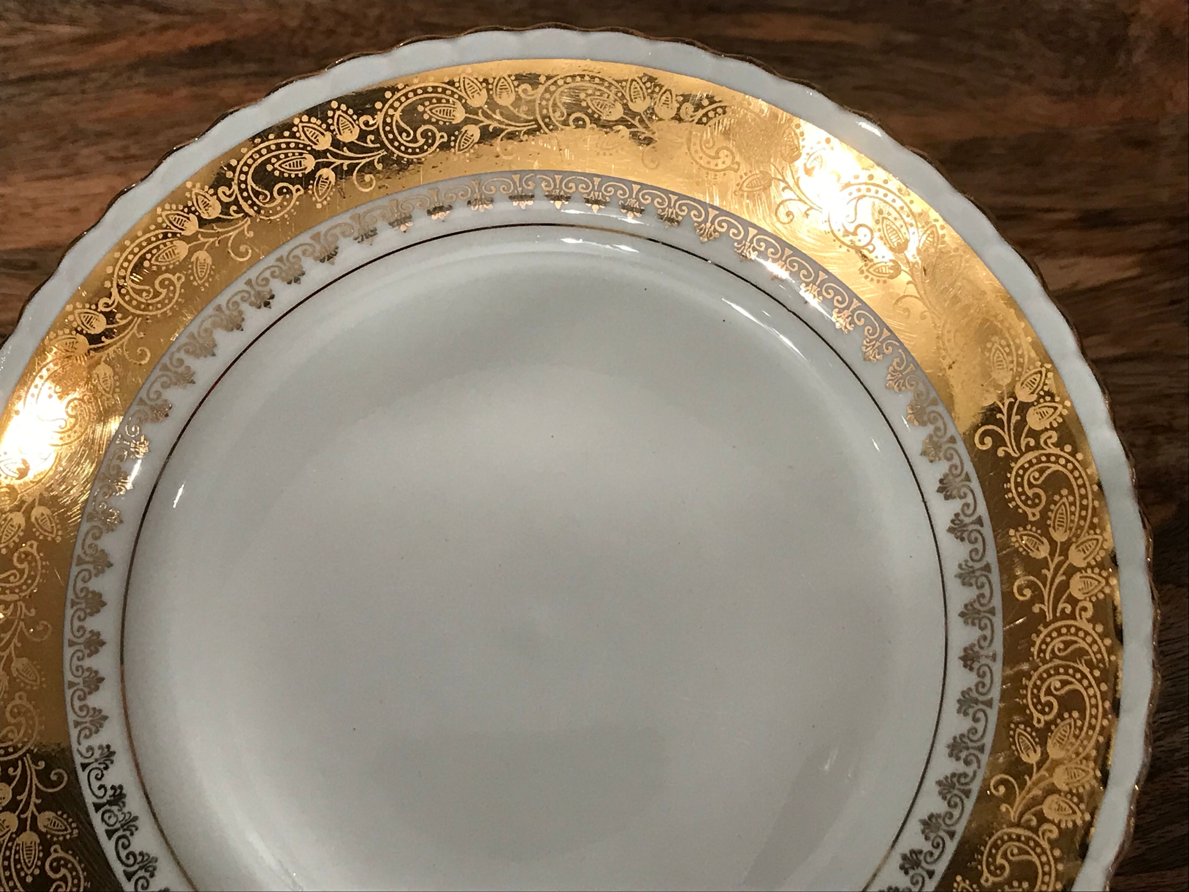 Service à dessert doré à l’or fin en porcelaine de Luxe Royal ADP