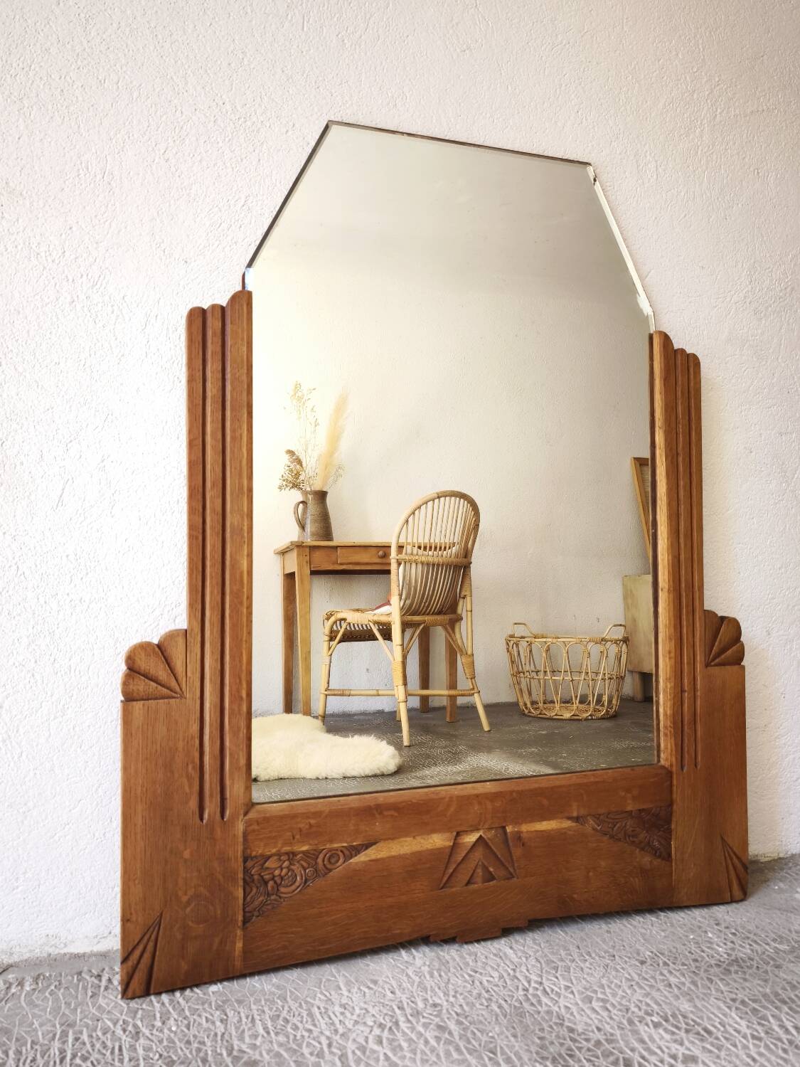 Vintage Art Deco Oak Mirror – 1920s/1930s