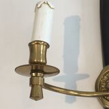 Pair of Black Lacquered Bronze Wall Lamps with Lions' Head Decorations. Around 1970