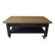Coffee table on casters made from a vintage table, 1 drawer, 1 slate gray shelf.