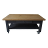 Coffee table on casters made from a vintage table, 1 drawer, 1 slate gray shelf.