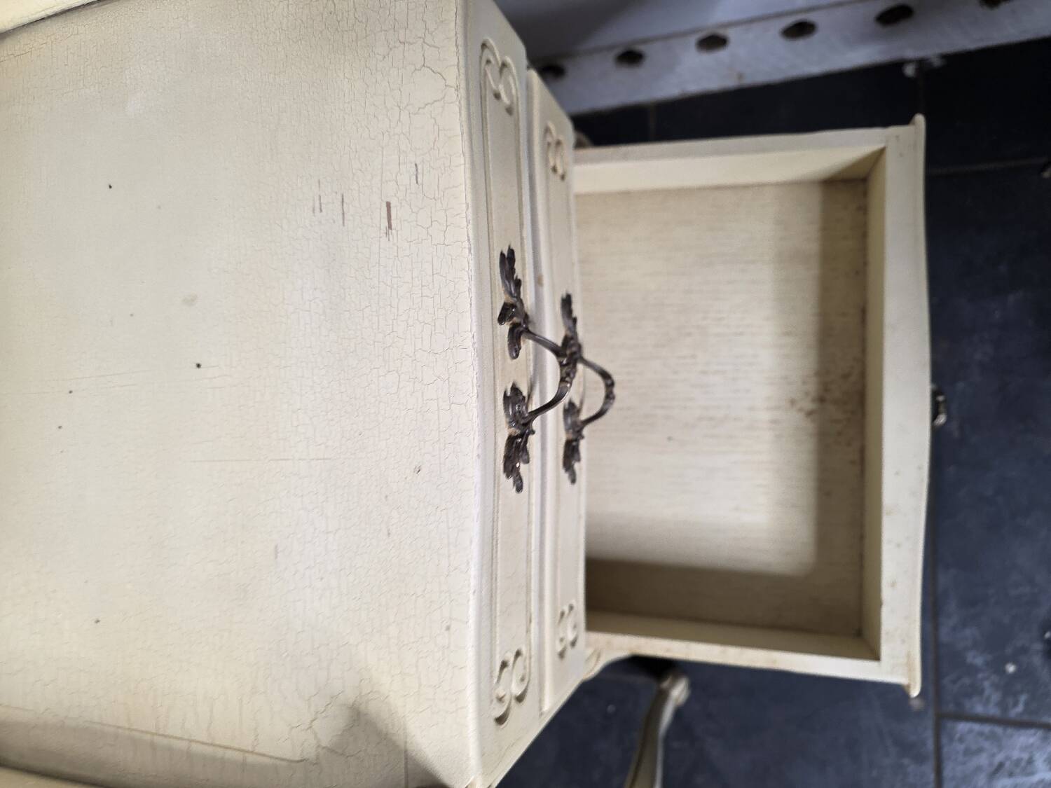 Pair of Louis XV style bedside tables with patina
