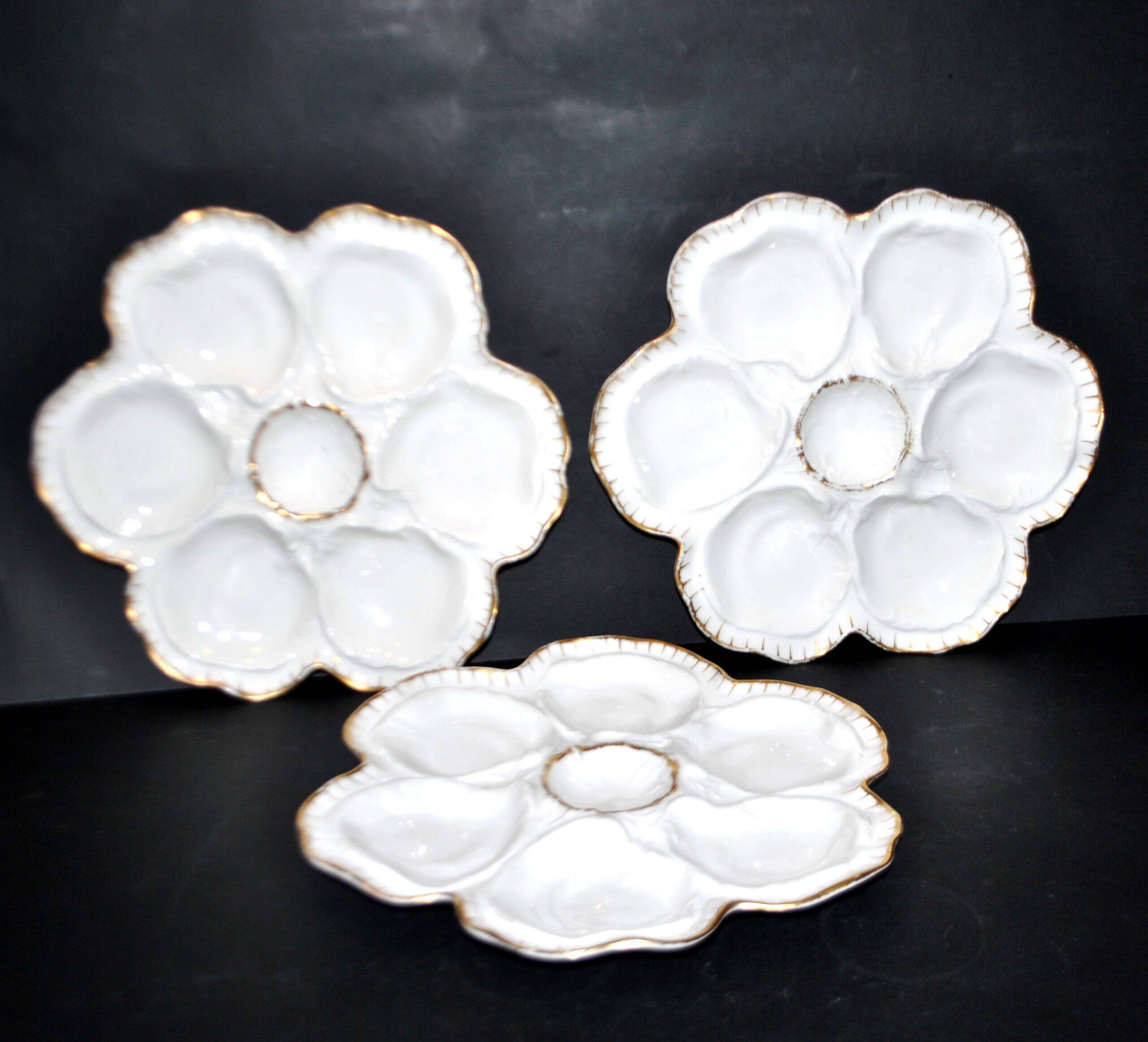 3 Limoges porcelain oyster plates
