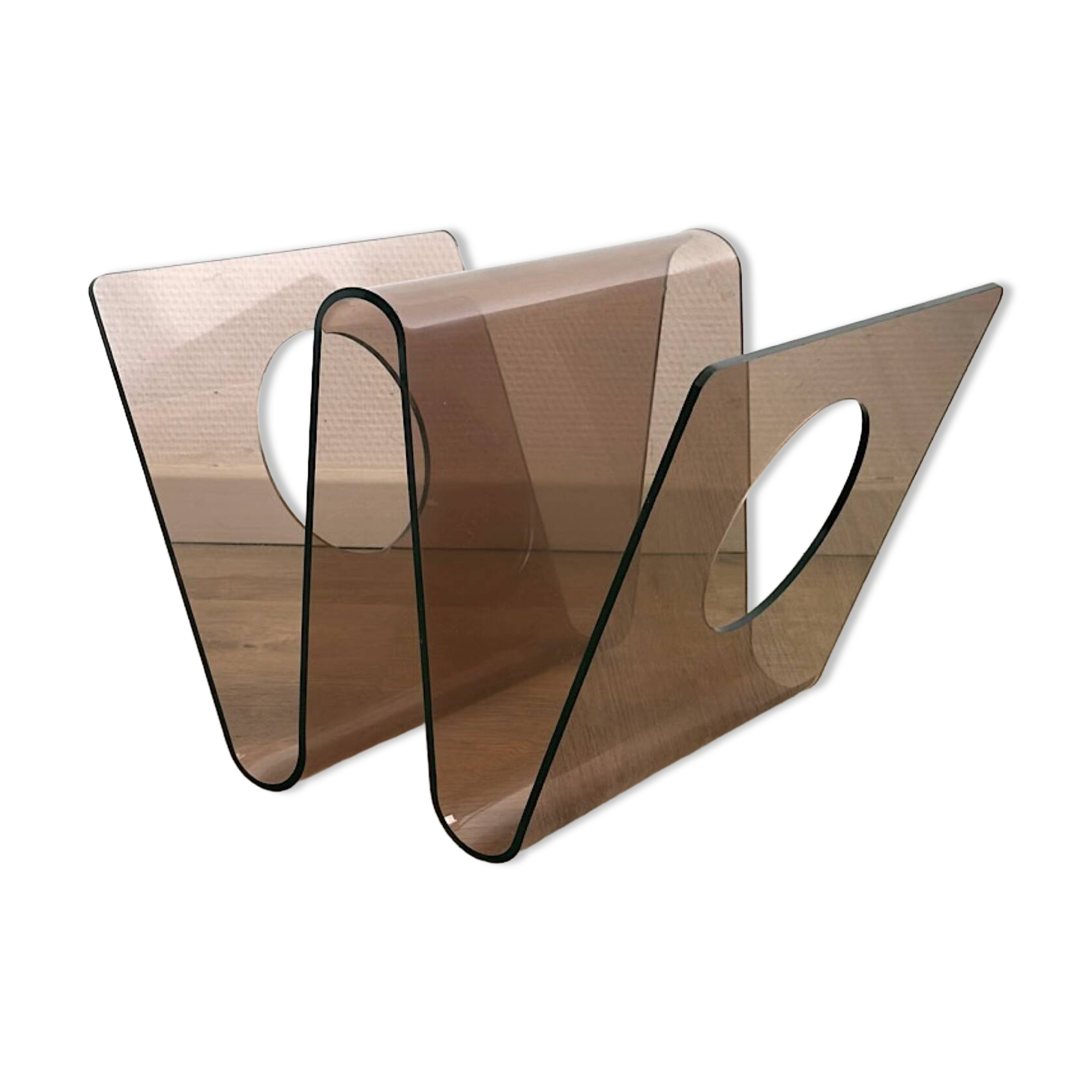 Smoked Plexiglas magazine rack by Michel Dumas